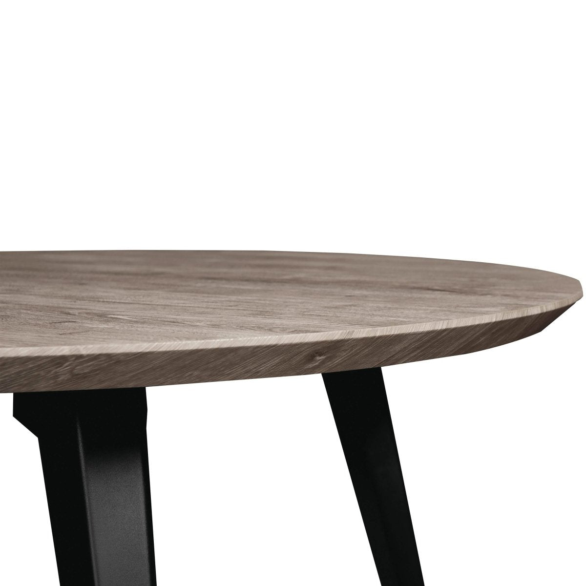 Ravenna Modern Round Wood 47" Dining Table With Metal Legs Weathered Oak Dining Table Leisuremod