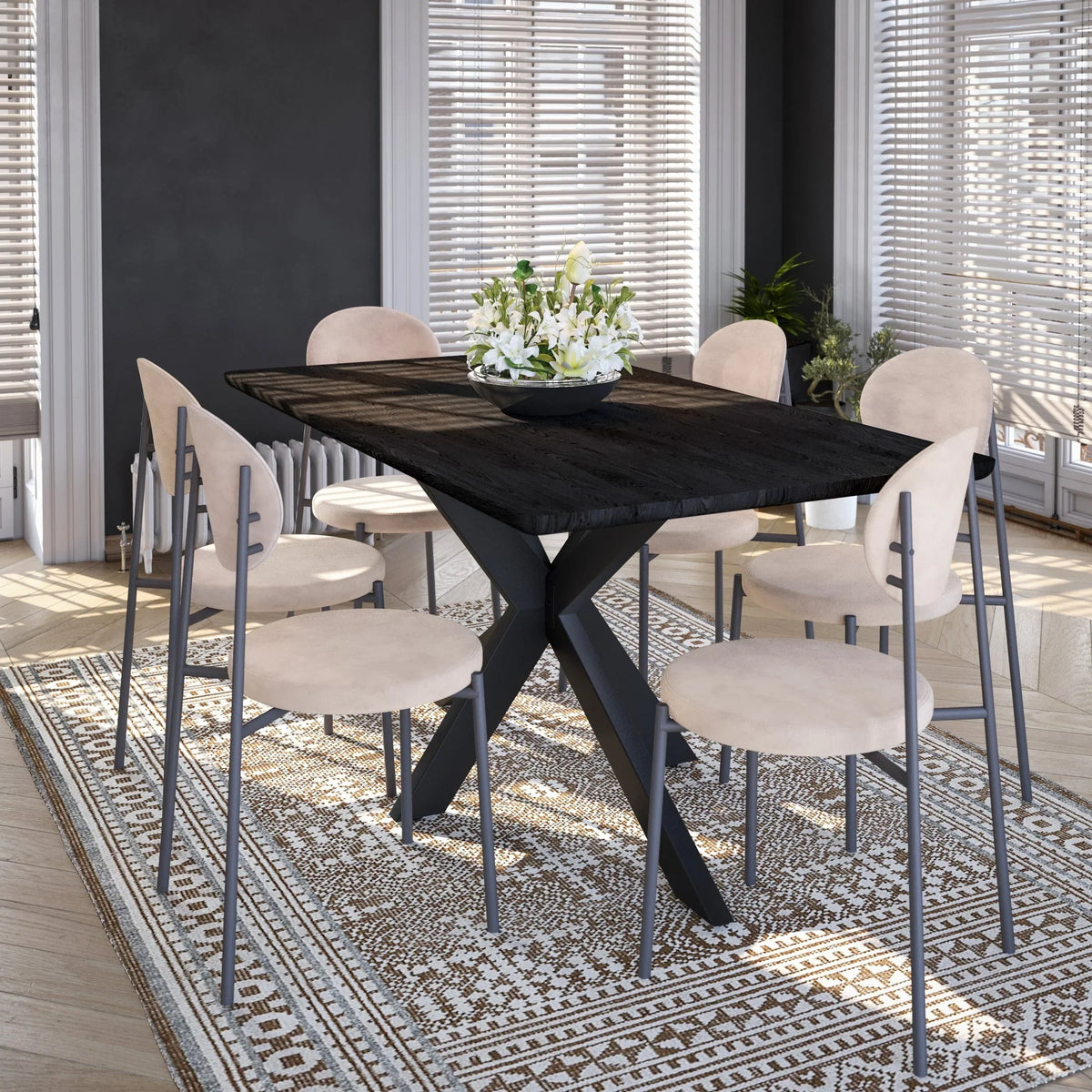 Euston Modern Upholstered Dining Chair with Round Wicker/Velvet Back Style - Elax Furniture