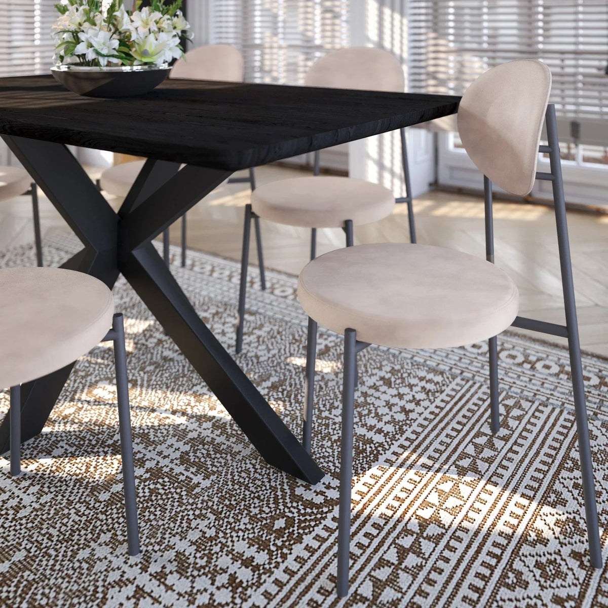 Euston Modern Upholstered Dining Chair with Round Wicker/Velvet Back Style - Elax Furniture