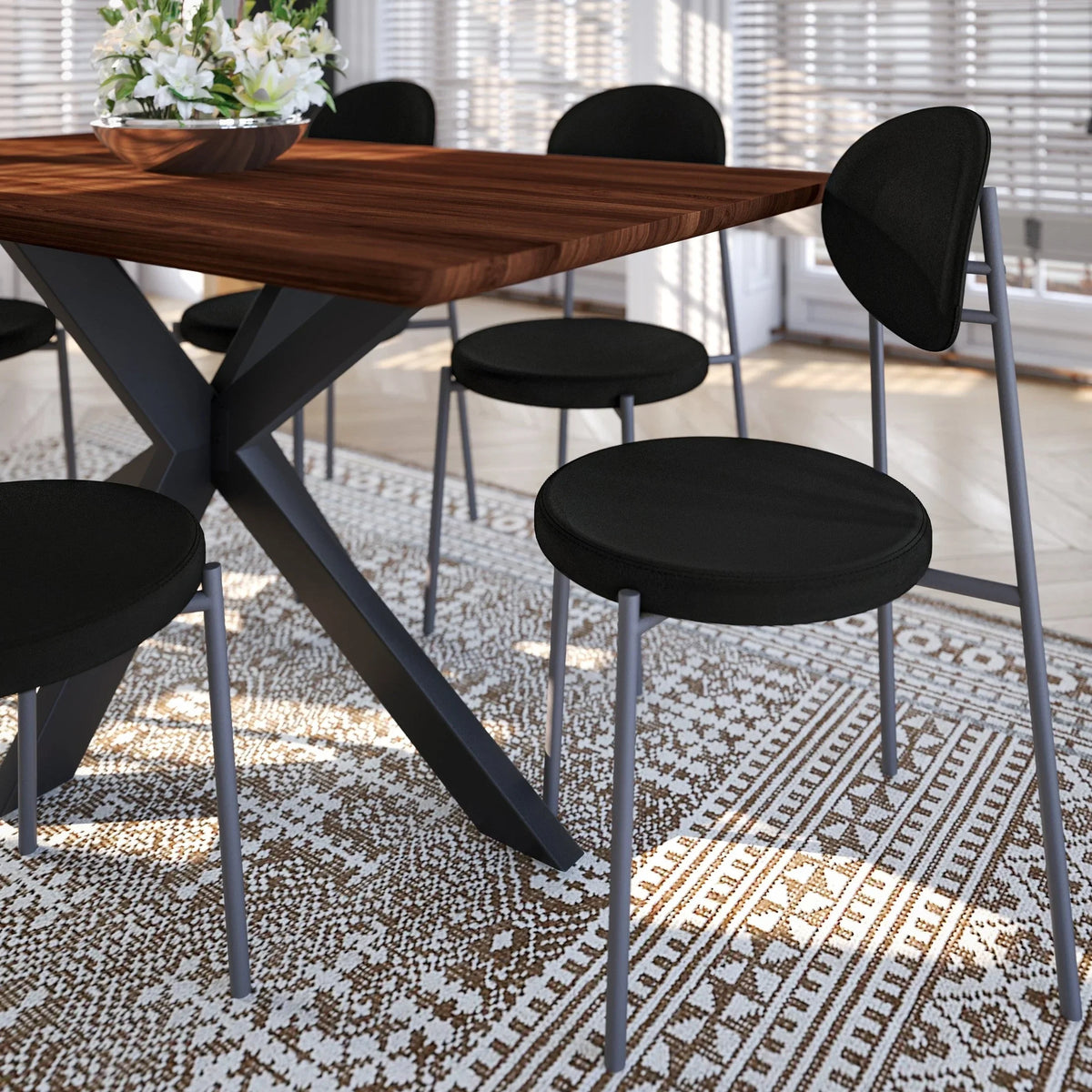 Euston Modern Upholstered Dining Chair with Round Wicker/Velvet Back Style - Elax Furniture