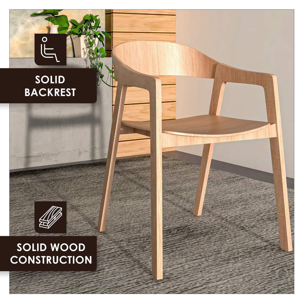 Rivo Dining Chairs in Sturdy Oak Wood with Open Back Design and Armrests - Elax Furniture