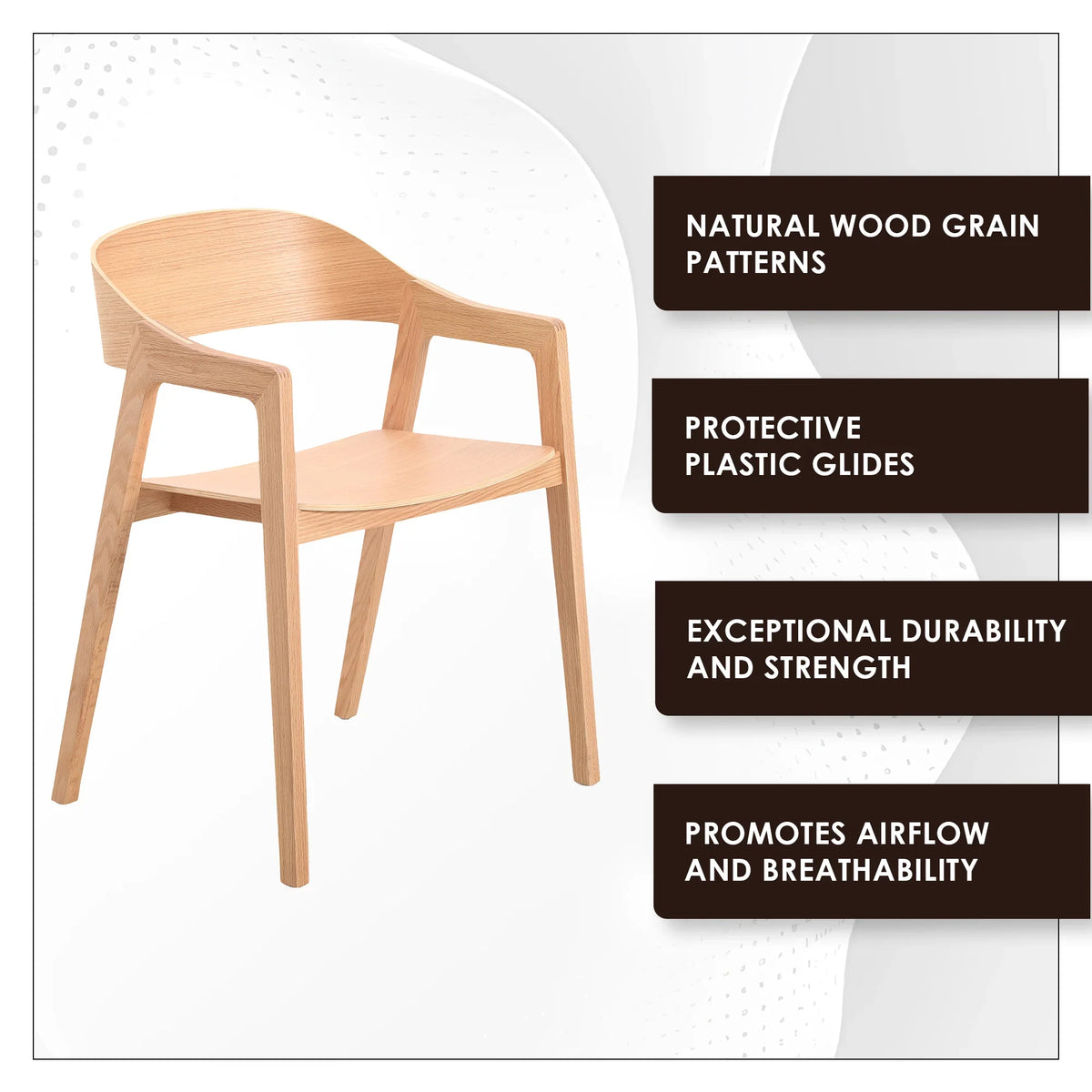 Rivo Dining Chairs in Sturdy Oak Wood with Open Back Design and Armrests - Elax Furniture
