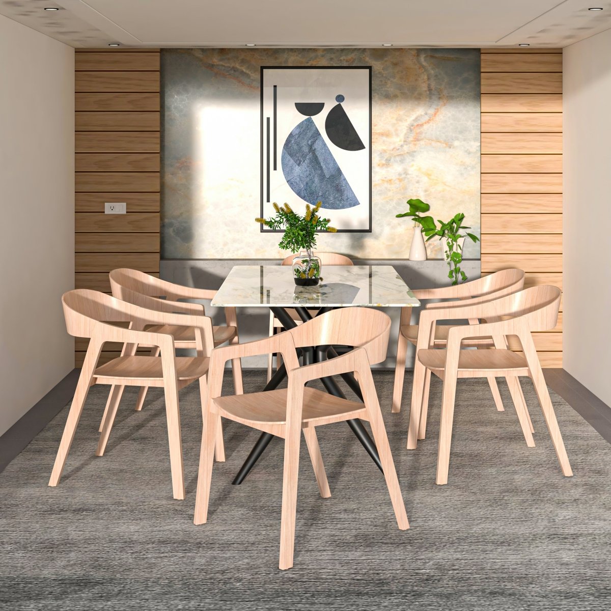 Rivo Dining Chairs in Sturdy Oak Wood with Open Back Design and Armrests Natural Dining Chair Leisuremod