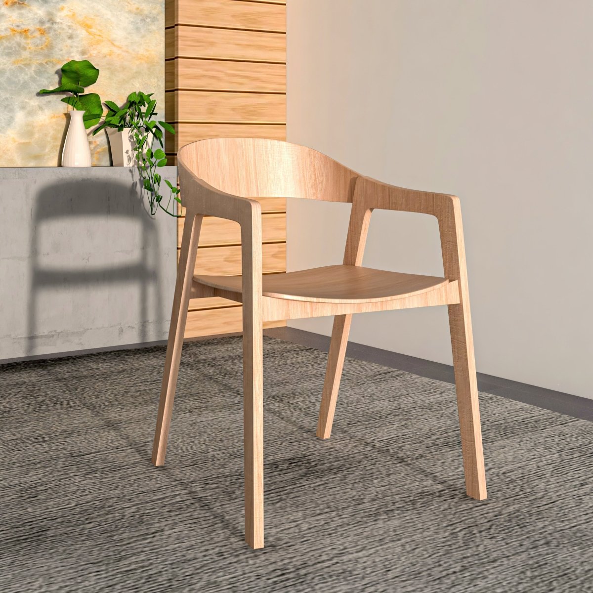 Rivo Dining Chairs in Sturdy Oak Wood with Open Back Design and Armrests Natural Dining Chair Leisuremod