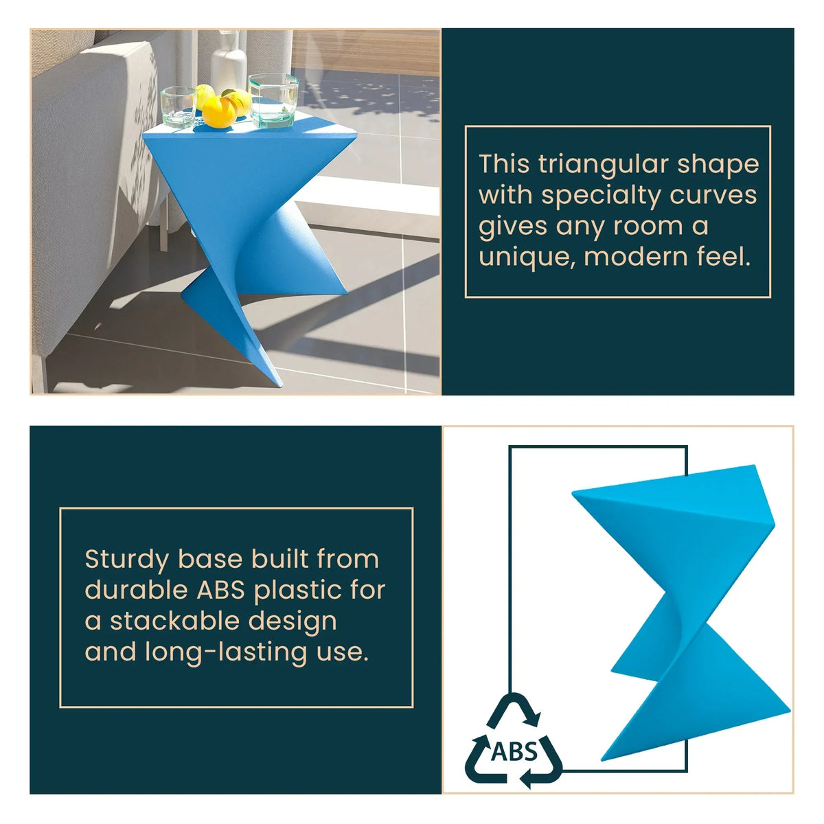 Randolph Triangular Accent Side Table in ABS/PC Plastic - Elax Furniture