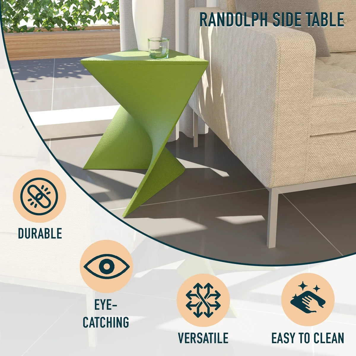 Randolph Triangular Accent Side Table in ABS/PC Plastic - Elax Furniture