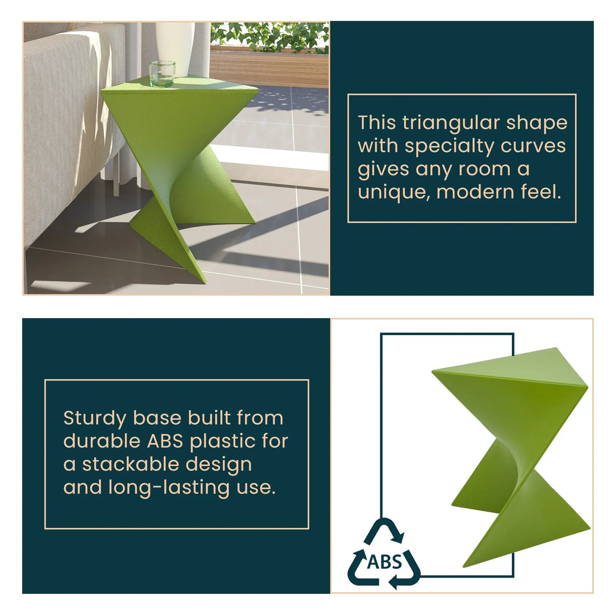 Randolph Triangular Accent Side Table in ABS/PC Plastic - Elax Furniture