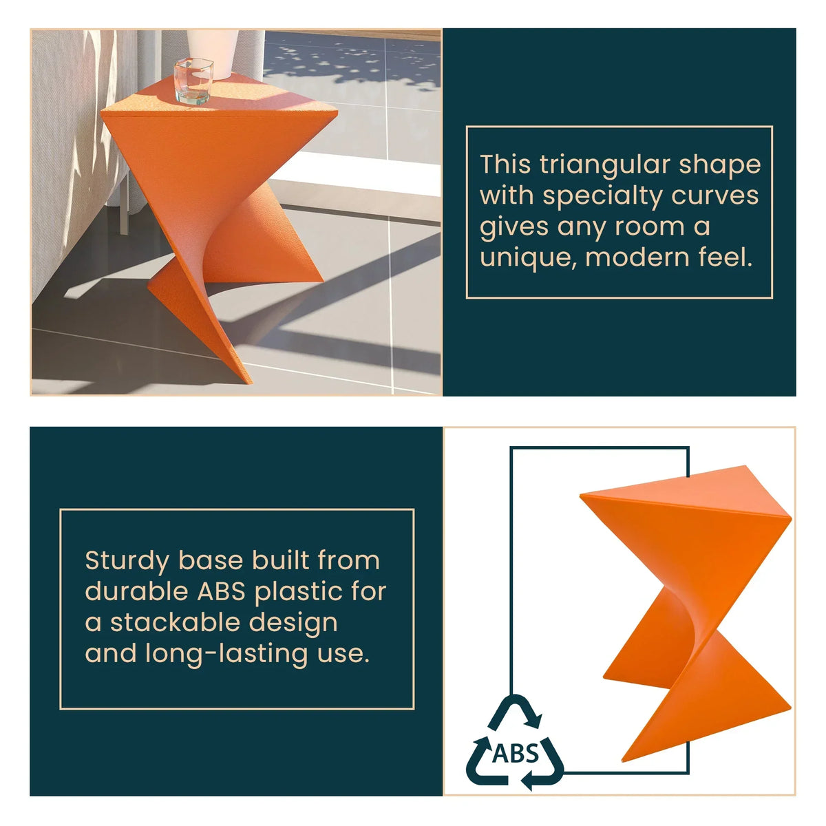 Randolph Triangular Accent Side Table in ABS/PC Plastic - Elax Furniture