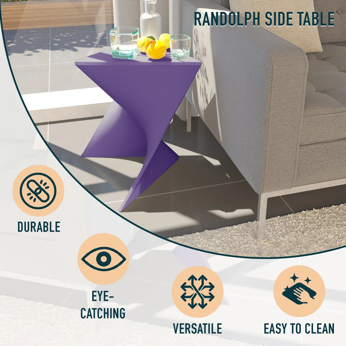 Randolph Triangular Accent Side Table in ABS/PC Plastic - Elax Furniture