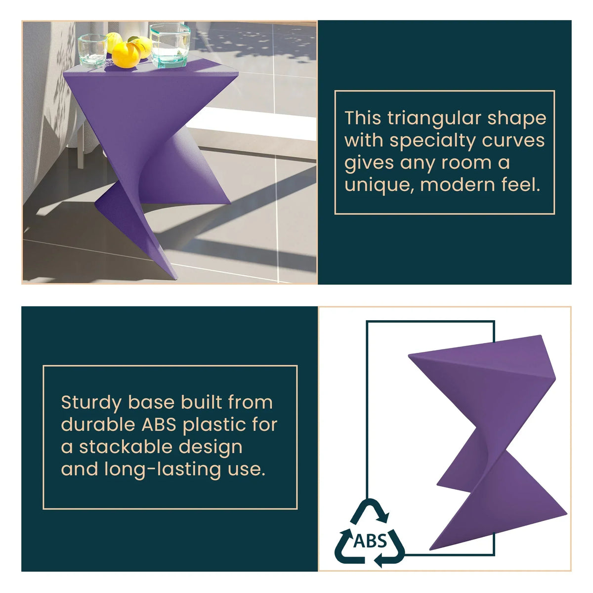 Randolph Triangular Accent Side Table in ABS/PC Plastic - Elax Furniture