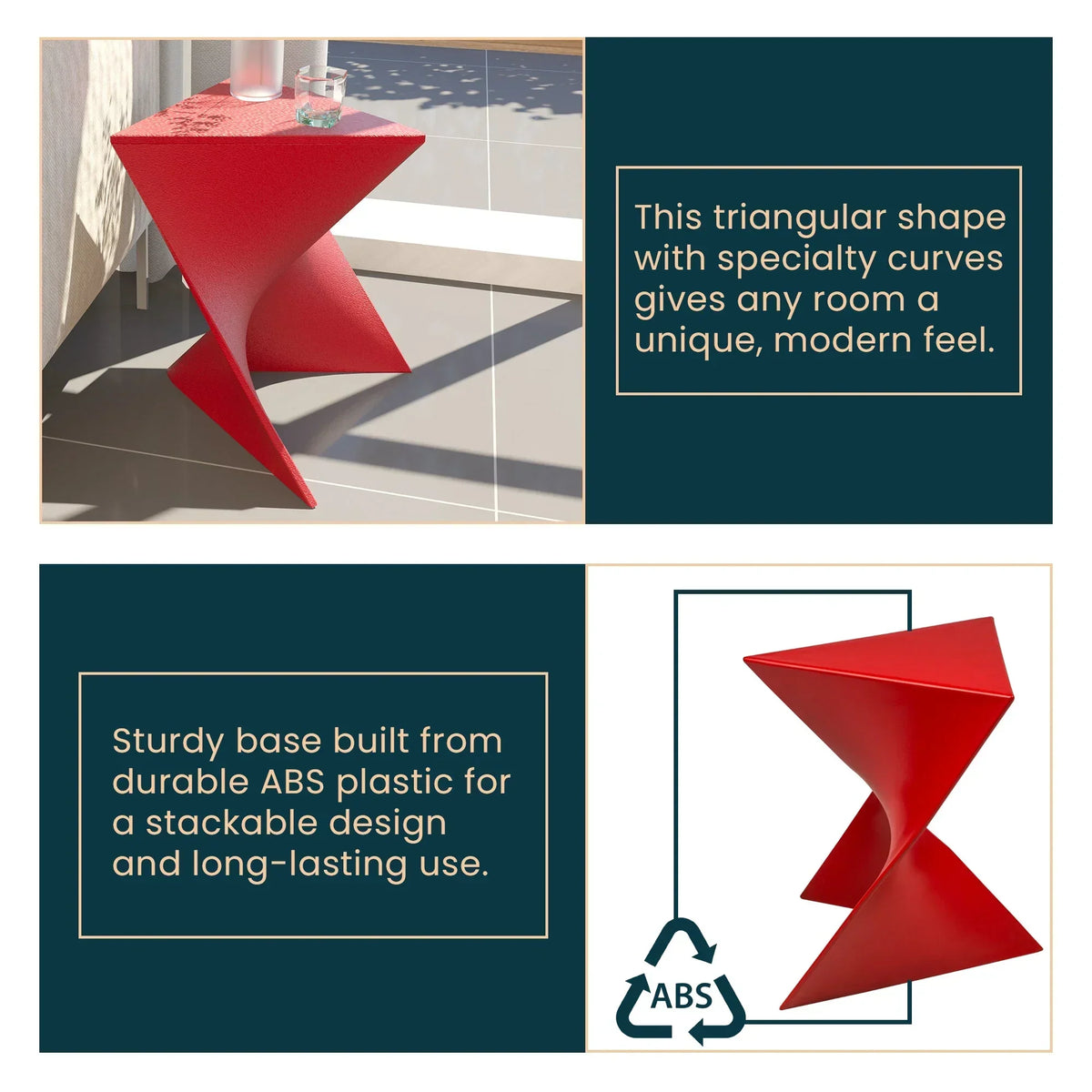 Randolph Triangular Accent Side Table in ABS/PC Plastic - Elax Furniture
