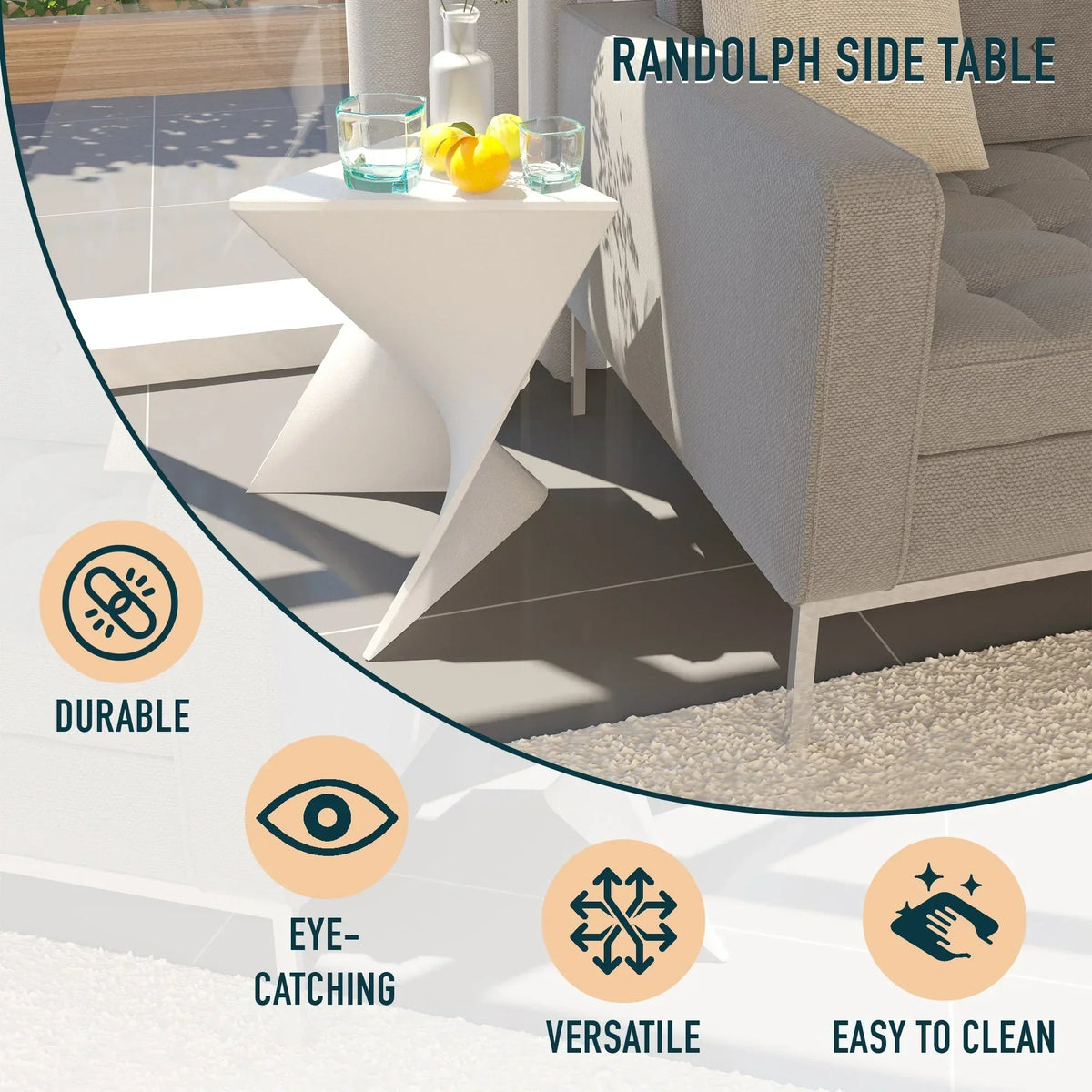 Randolph Triangular Accent Side Table in ABS/PC Plastic - Elax Furniture