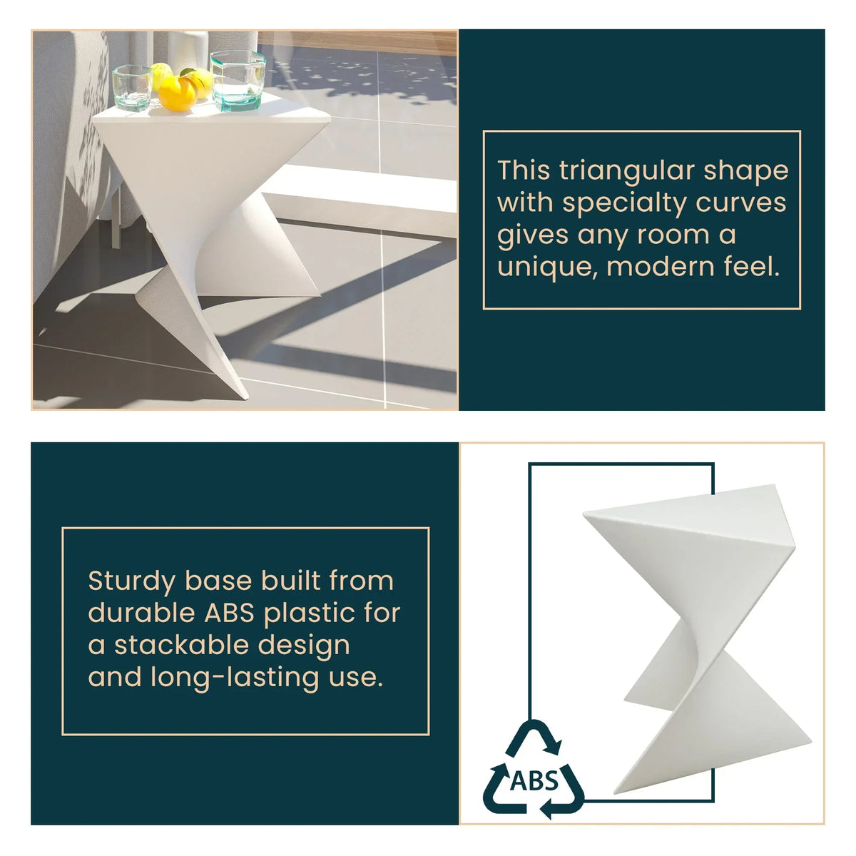 Randolph Triangular Accent Side Table in ABS/PC Plastic - Elax Furniture