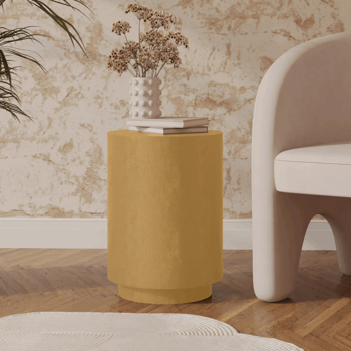 LeisureMod Ramble 14" Wide Round Side Table – Modern Fiberstone Accent End Table for Indoor or Outdoor Use, Weather-Resistant for Patio, Balcony, or Living Room