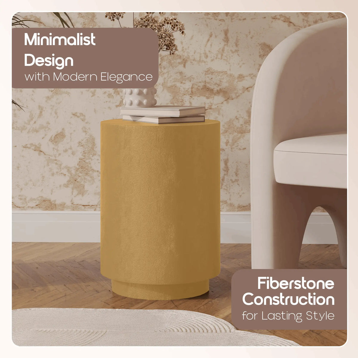 LeisureMod Ramble 14" Wide Round Side Table – Modern Fiberstone Accent End Table for Indoor or Outdoor Use, Weather-Resistant for Patio, Balcony, or Living Room