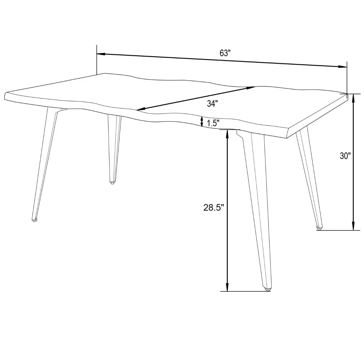 Ravenna 63" Rectangular Dining Table With MDF Tabletop and Metal Legs - Elax Furniture