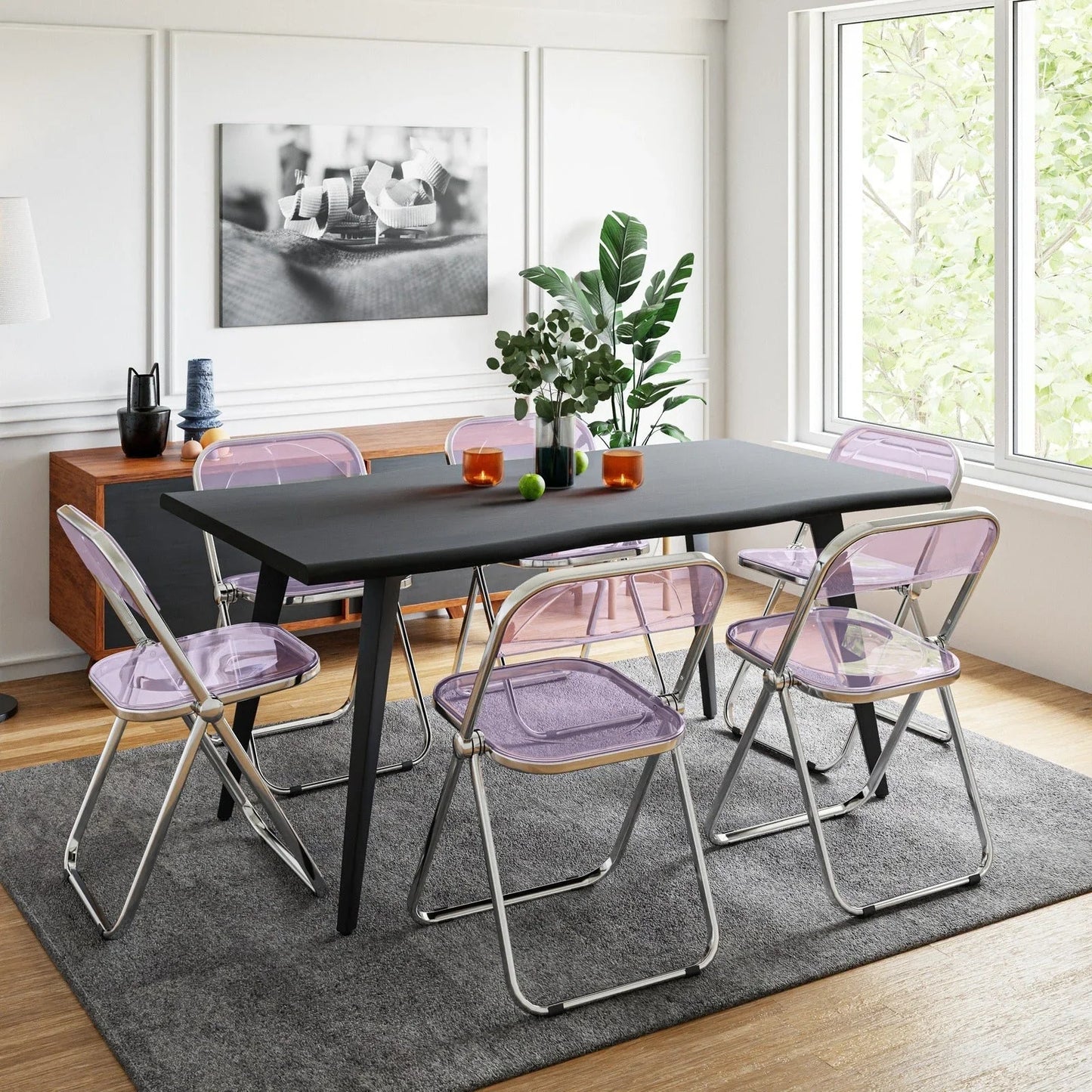 Lawrence 7-Piece Dining Set: Folding Acrylic Chairs & Rectangular Wood Table - Elax Furniture