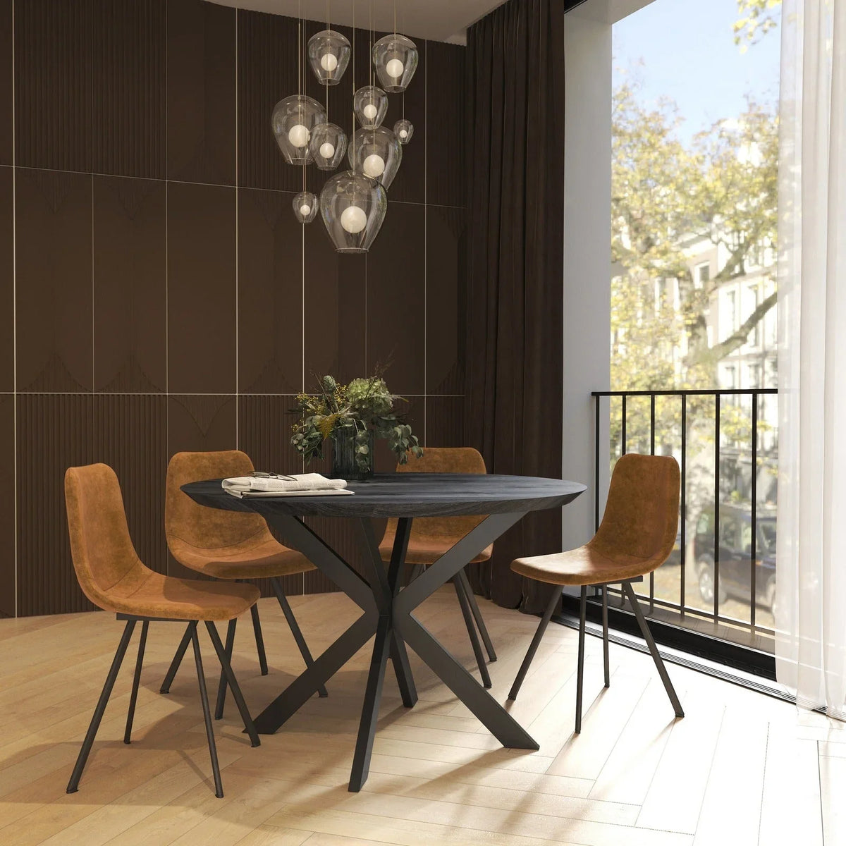 Ravenna 47" Round MDF Wood Dining Table With Modern Metal Base - Elax Furniture