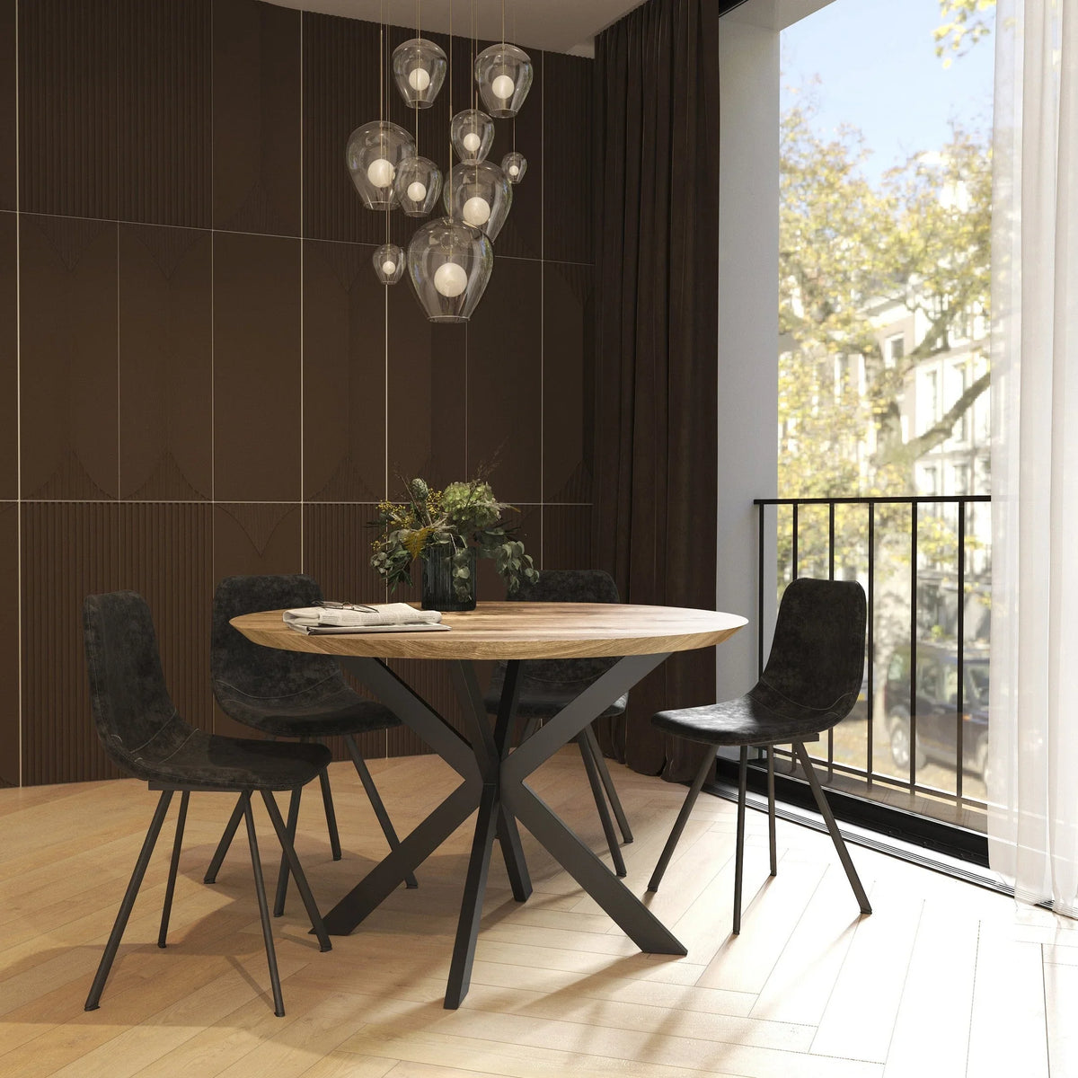 Ravenna 47" Round MDF Wood Dining Table With Modern Metal Base - Elax Furniture