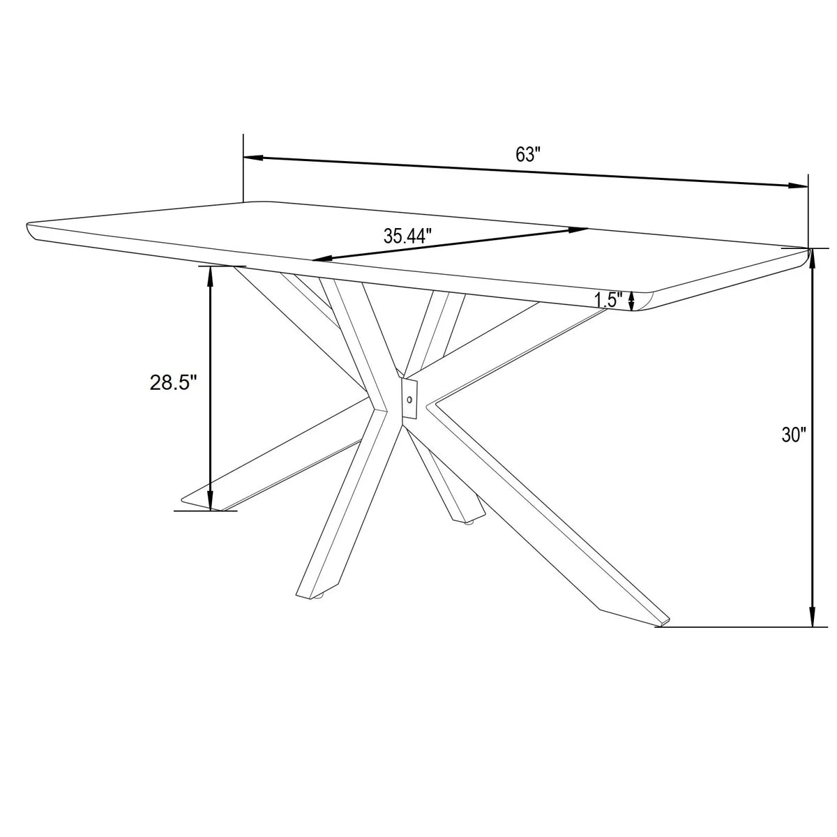 Ravenna 63" Wood Dining Table With Modern Metal Base - Elax Furniture