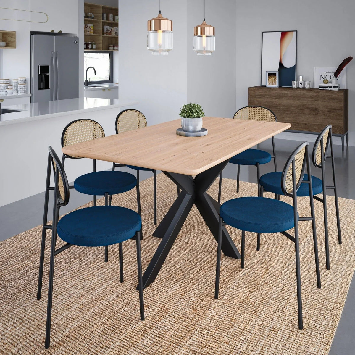 Ravenna 63" Wood Dining Table With Modern Metal Base - Elax Furniture