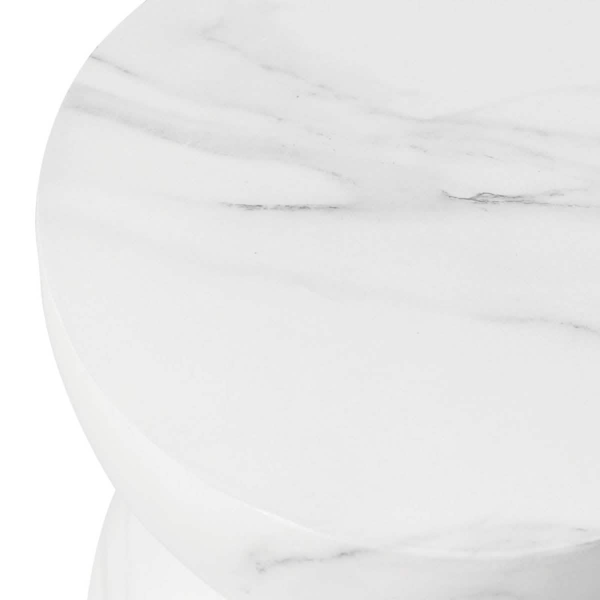 Sage Minimalist Side Table in Fiberstone Hourglass Design Accent Table Marbled White Side Table LeisureMod
