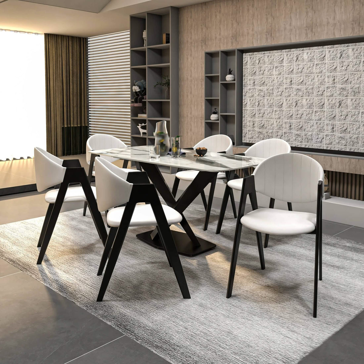 Savor Dining Chair in Leather/Polyester with Curved and Open-Back Design Grey Dining Chair Leisuremod