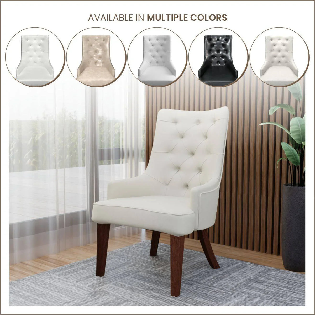 Spruce Dining Chair in Leather/Velvet with Diamond-Tufted Design and Rubberwood Legs - Elax Furniture