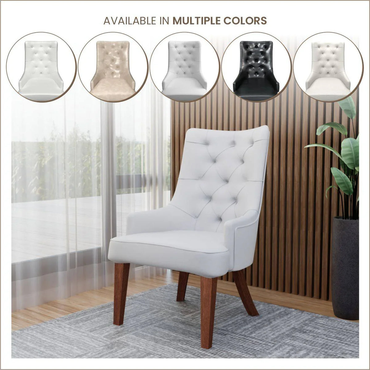 Spruce Dining Chair in Leather/Velvet with Diamond-Tufted Design and Rubberwood Legs - Elax Furniture