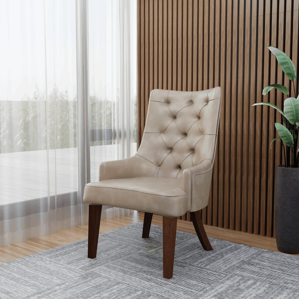 Spruce Dining Chair in Leather/Velvet with Diamond-Tufted Design and Rubberwood Legs - Elax Furniture