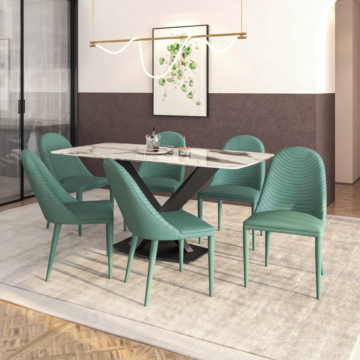 Seville Dining Chair Upholstered in Leather with Metal Legs Covered in Leather Green Dining Chair Leisuremod