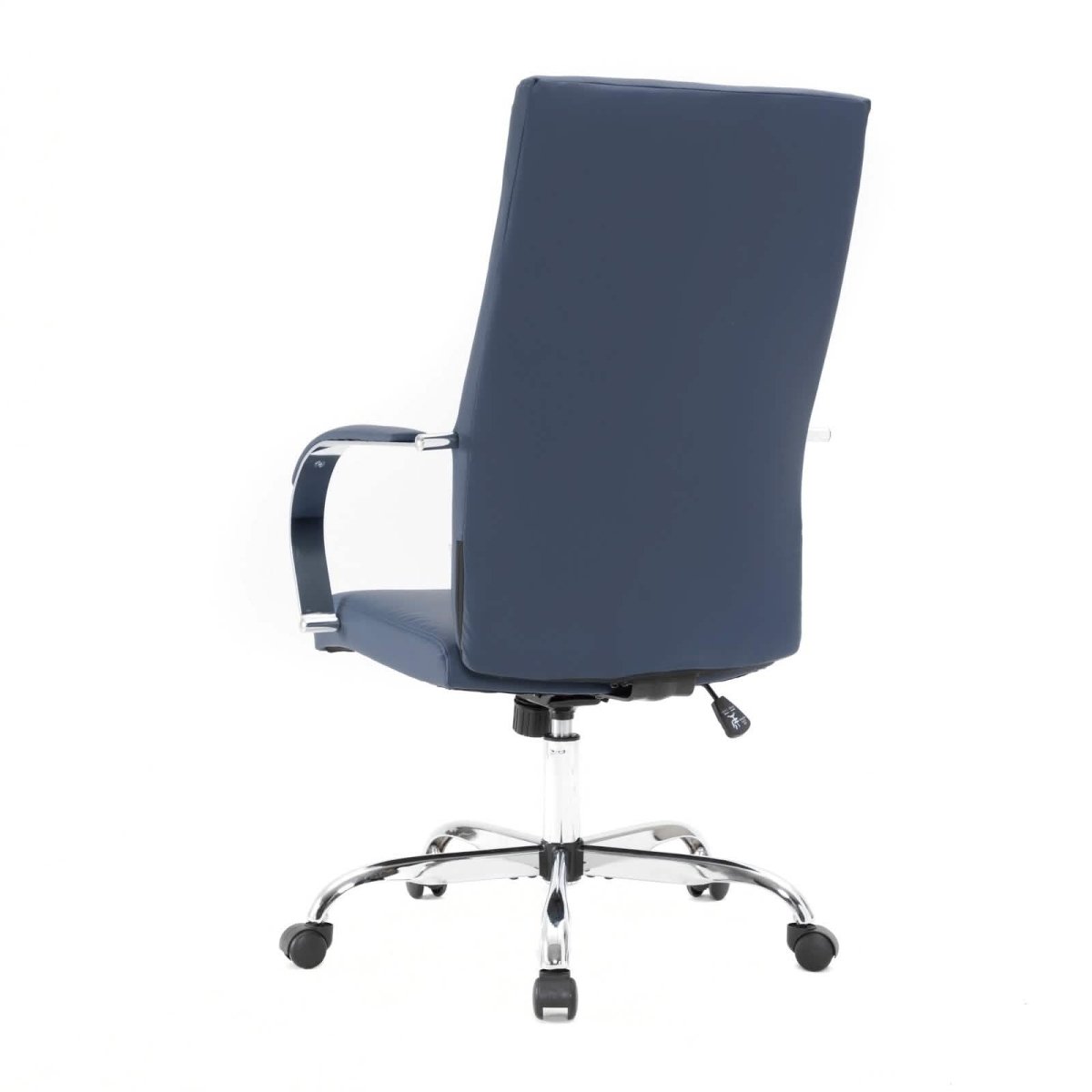 Sonora High-Back Leather Office Chair in Chrome Steel Base Navy Blue Office Chair Leisuremod