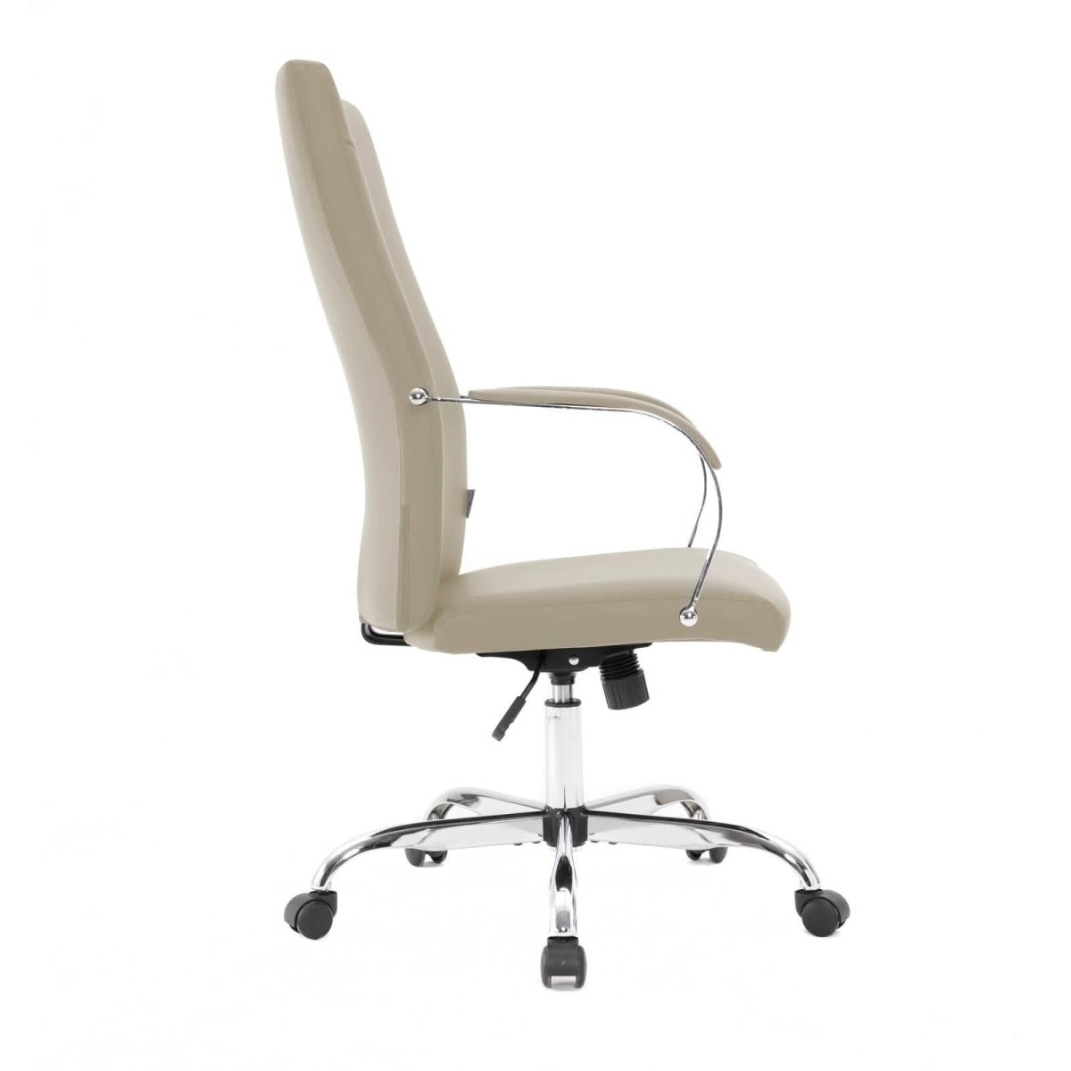 Sonora High-Back Leather Office Chair in Chrome Steel Base Tan Office Chair Leisuremod