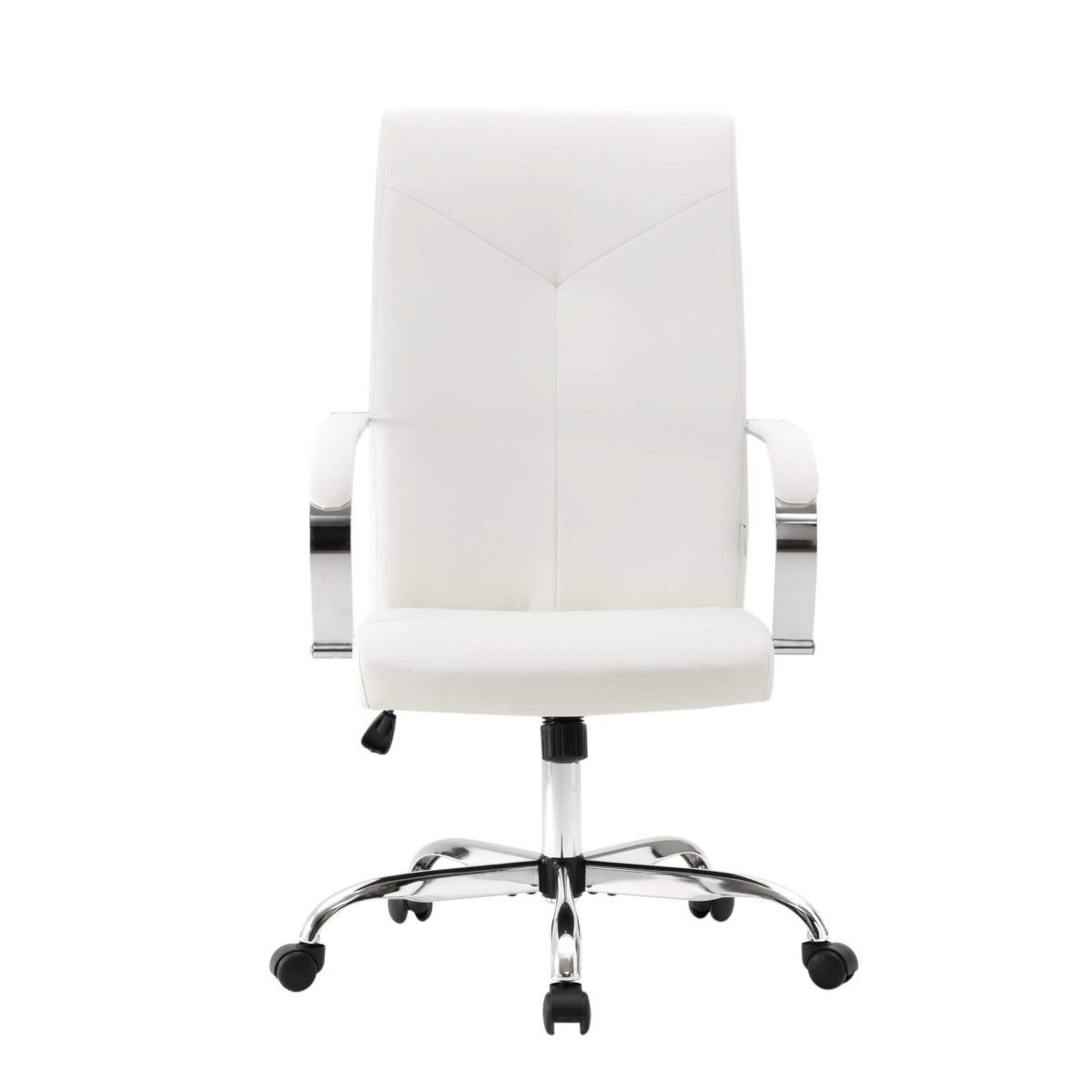 Sonora High-Back Leather Office Chair in Chrome Steel Base White Office Chair Leisuremod