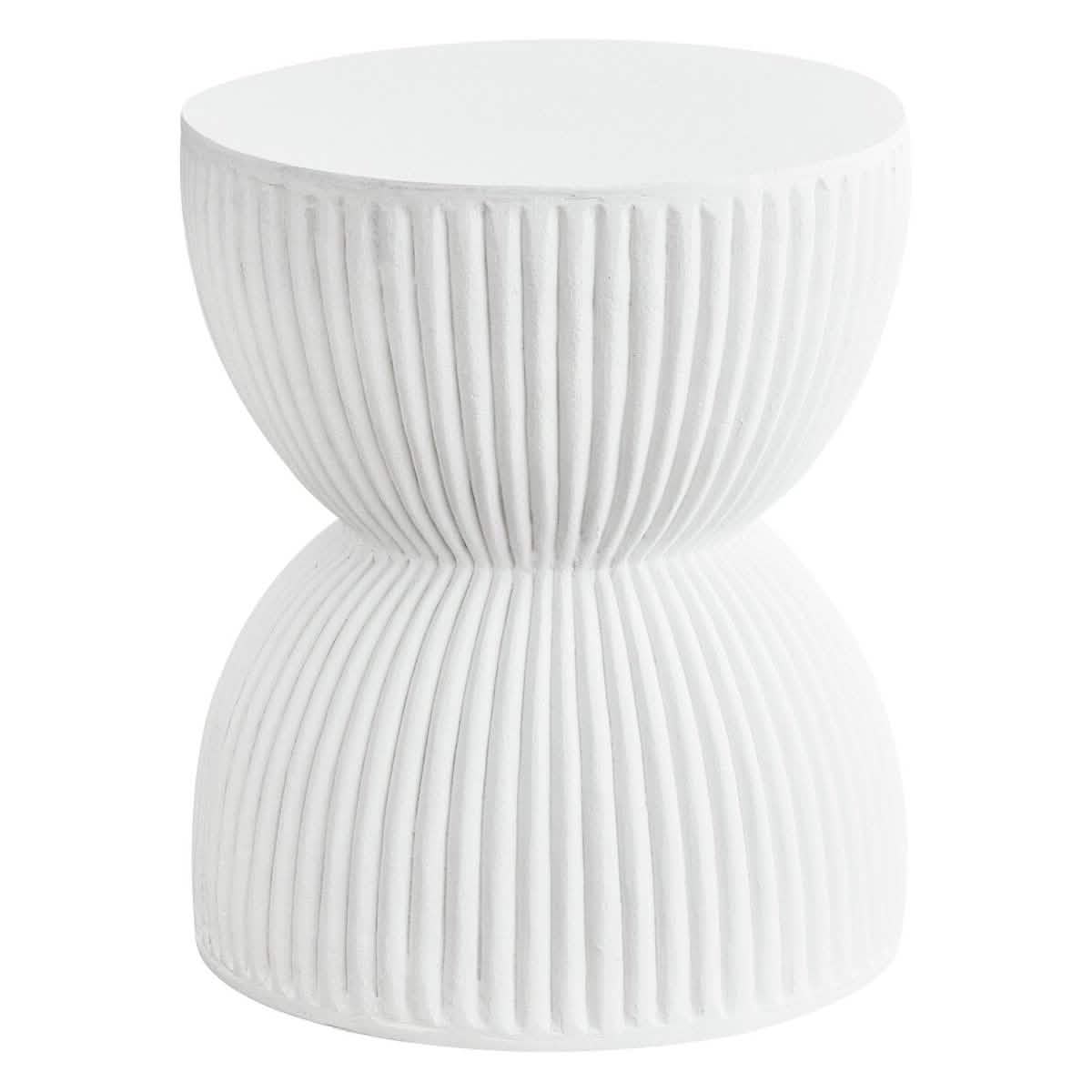 Spire 15" Wide Round Side Fiberstone Table With Hourglass Design White Side Table Leisuremod