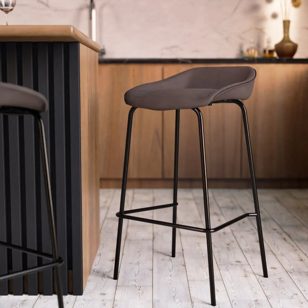 Servos Modern Barstool with Upholstered Faux Leather Seat and Powder Coated Iron Frame - Elax Furniture