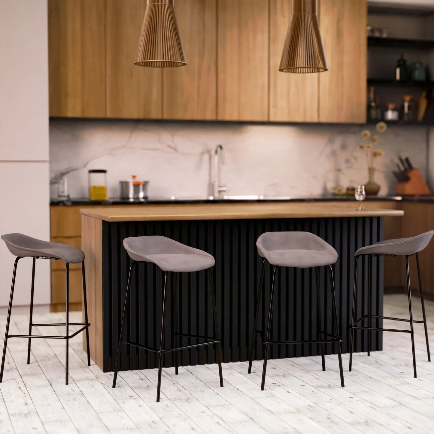 Servos Modern Barstool with Upholstered Faux Leather Seat and Powder Coated Iron Frame - Elax Furniture