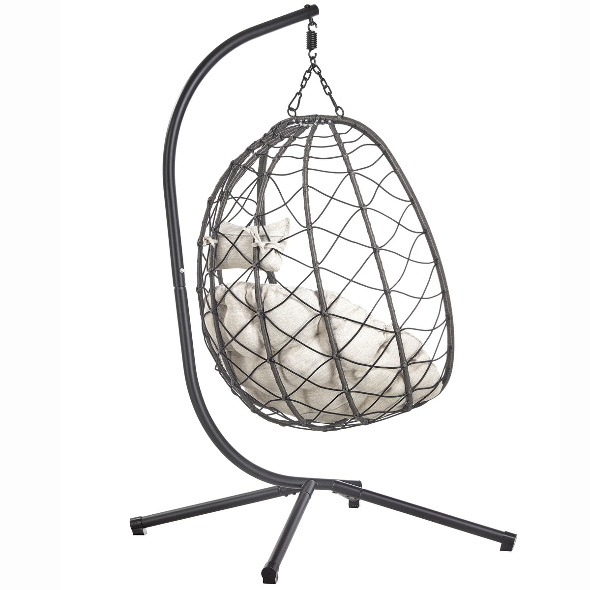 Summit Outdoor Single Person Egg Swing Chair in Grey Steel Frame With Removable Cushions - Elax Furniture
