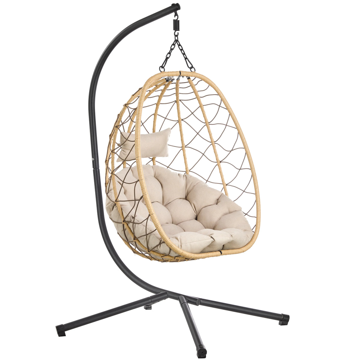 Summit Outdoor Single Person Egg Swing Chair in Grey Steel Frame With Removable Cushions - Elax Furniture