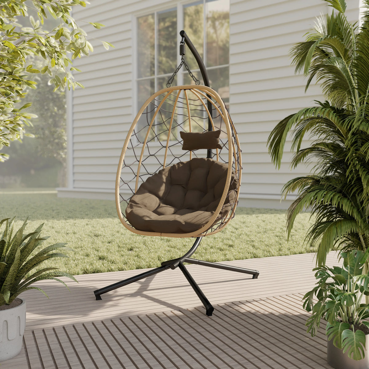 Summit Outdoor Single Person Egg Swing Chair in Grey Steel Frame With Removable Cushions - Elax Furniture