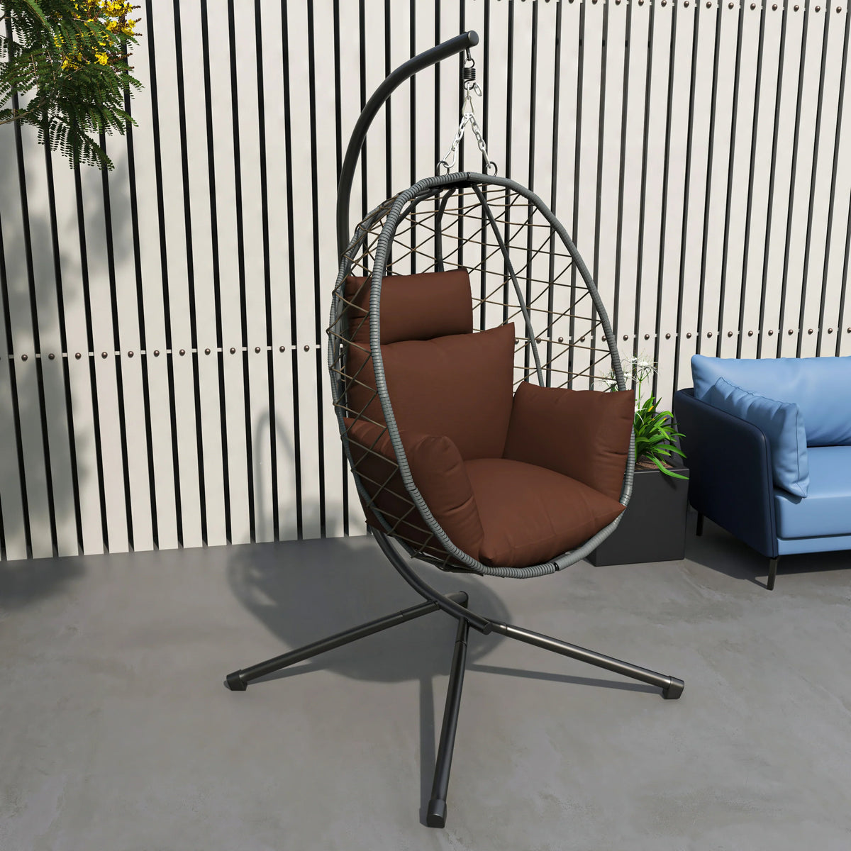 Summit Outdoor Single Person Egg Swing Chair in Grey Steel Frame With Removable Cushions - Elax Furniture