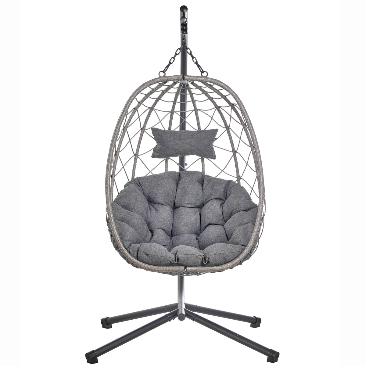 Summit Outdoor Single Person Egg Swing Chair in Grey Steel Frame With Removable Cushions - Elax Furniture