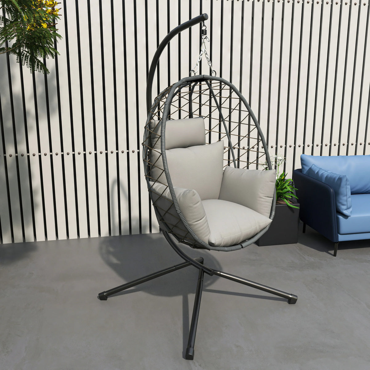 Summit Outdoor Single Person Egg Swing Chair in Grey Steel Frame With Removable Cushions - Elax Furniture