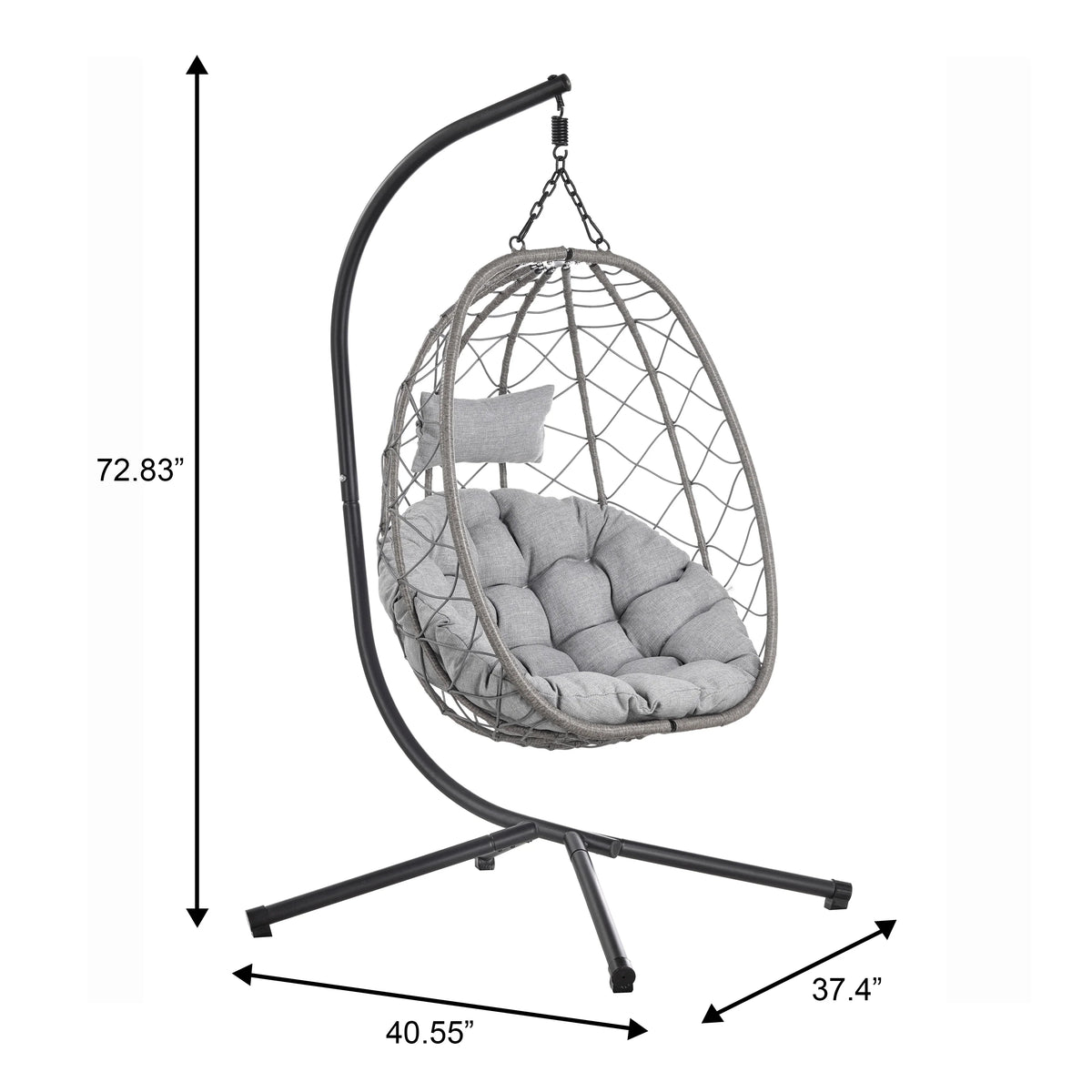 Summit Outdoor Single Person Egg Swing Chair in Grey Steel Frame With Removable Cushions - Elax Furniture