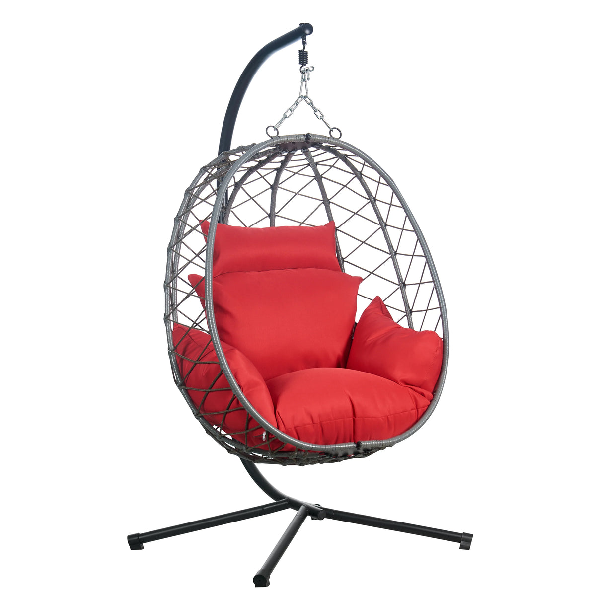 Summit Outdoor Single Person Egg Swing Chair in Grey Steel Frame With Removable Cushions - Elax Furniture