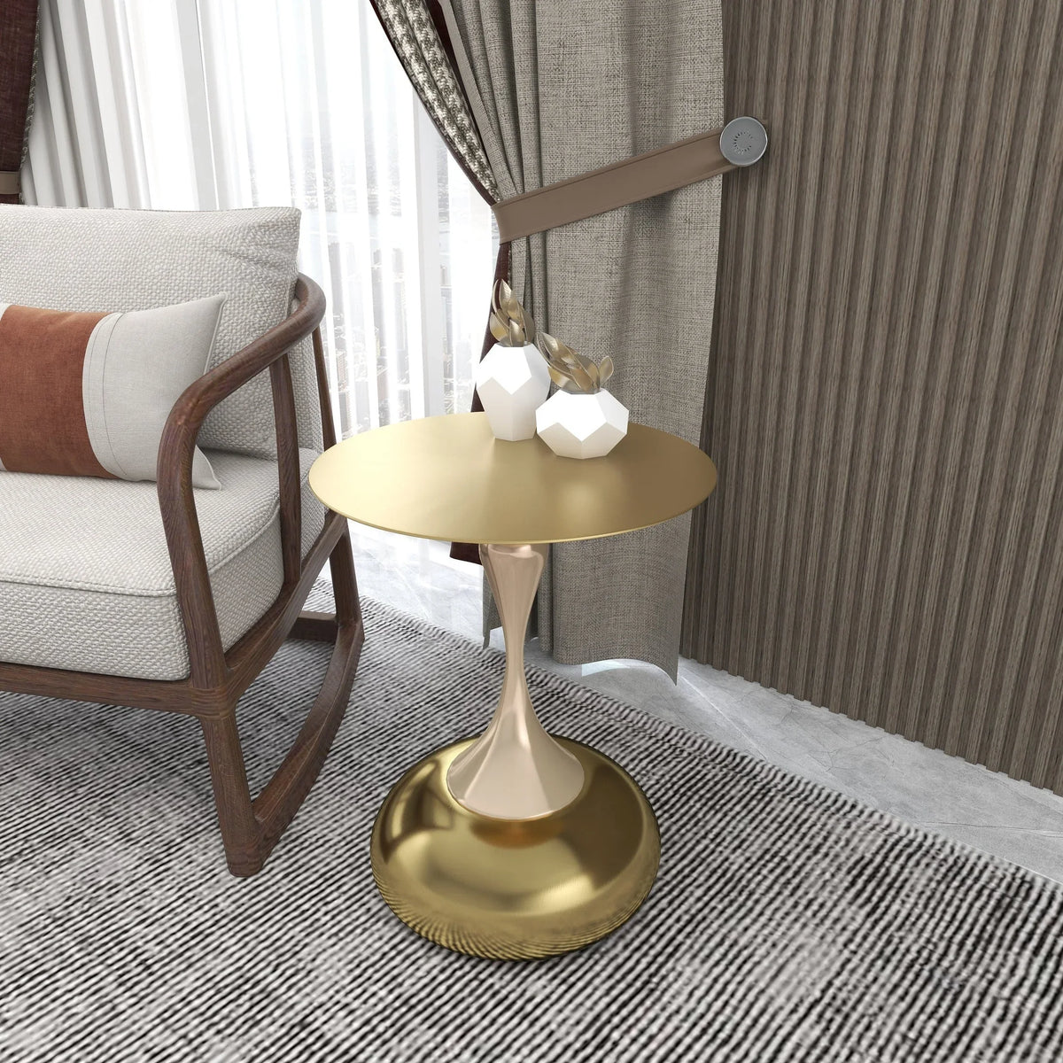 Savoy Wide Side Table with Stainless Steel Top Round Accent Table and Elegant Pedestal Base - Elax Furniture