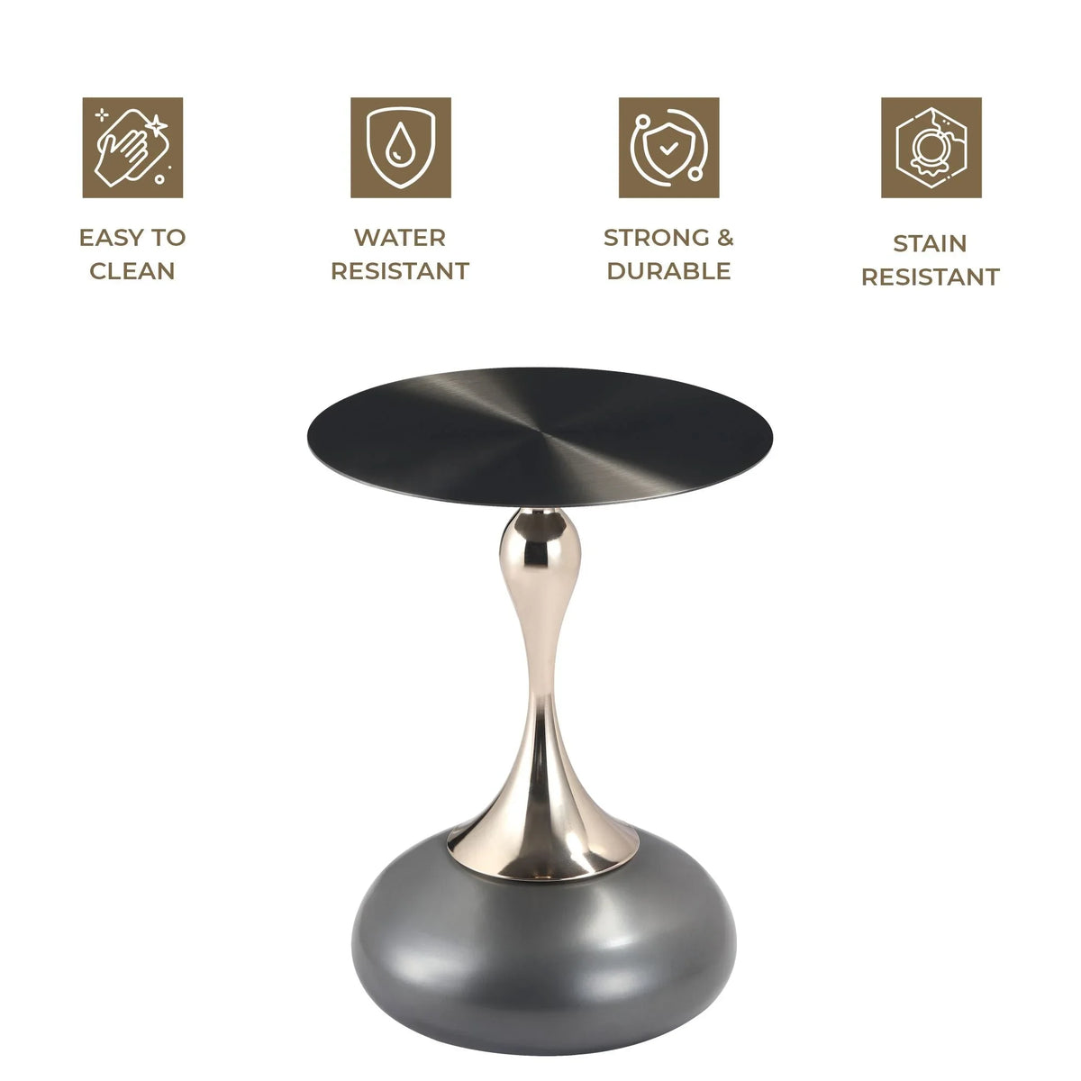 Savoy Wide Side Table with Stainless Steel Top Round Accent Table and Elegant Pedestal Base - Elax Furniture