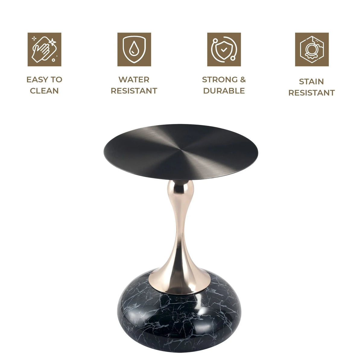Savoy Wide Side Table with Stainless Steel Top Round Accent Table and Elegant Pedestal Base - Elax Furniture