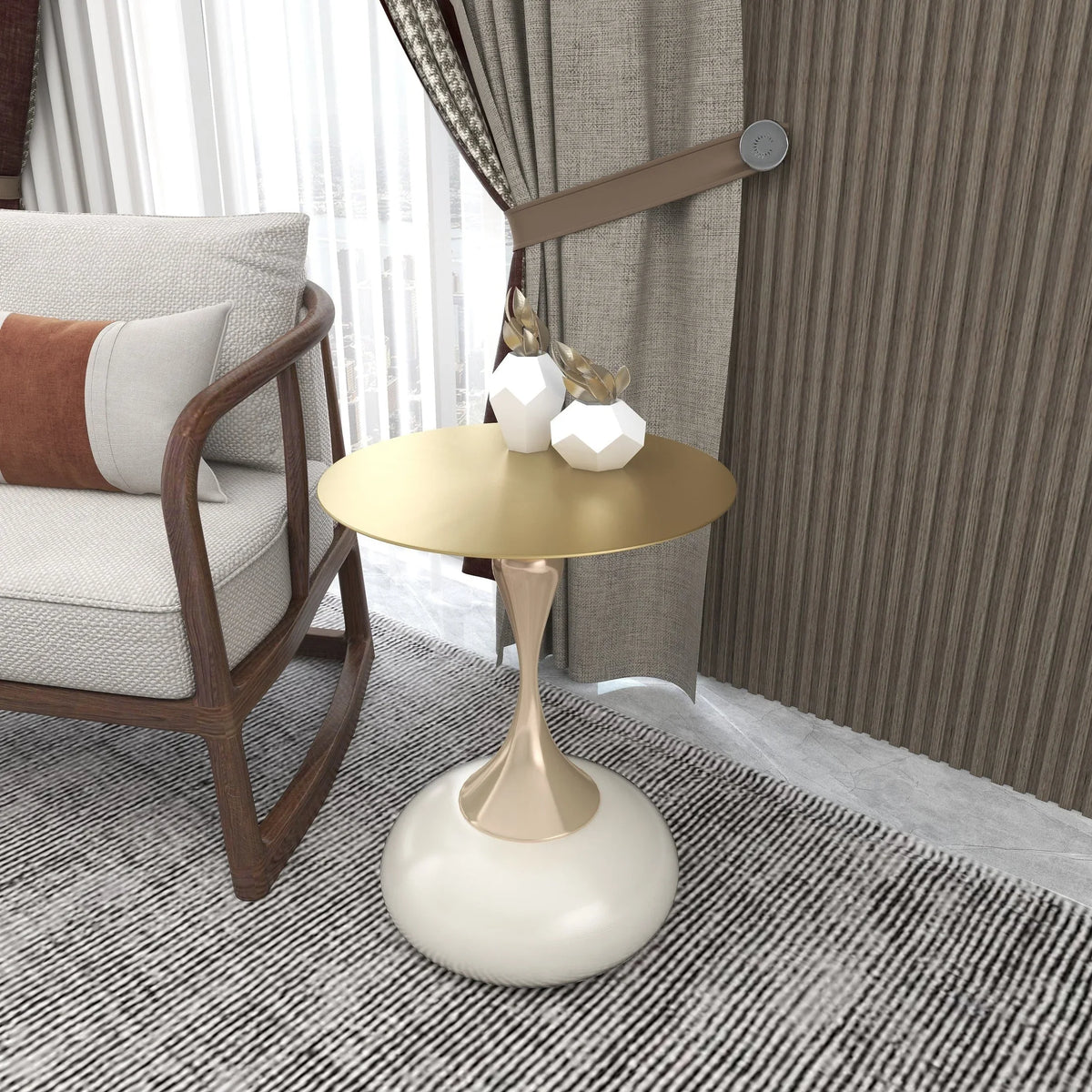 Savoy Wide Side Table with Stainless Steel Top Round Accent Table and Elegant Pedestal Base - Elax Furniture