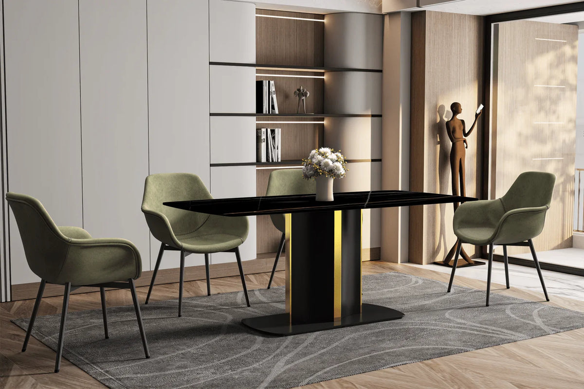Sylva Rectangular Dining Table with Glass/Sintered Stone Tabletop in Gold Steel - Elax Furniture